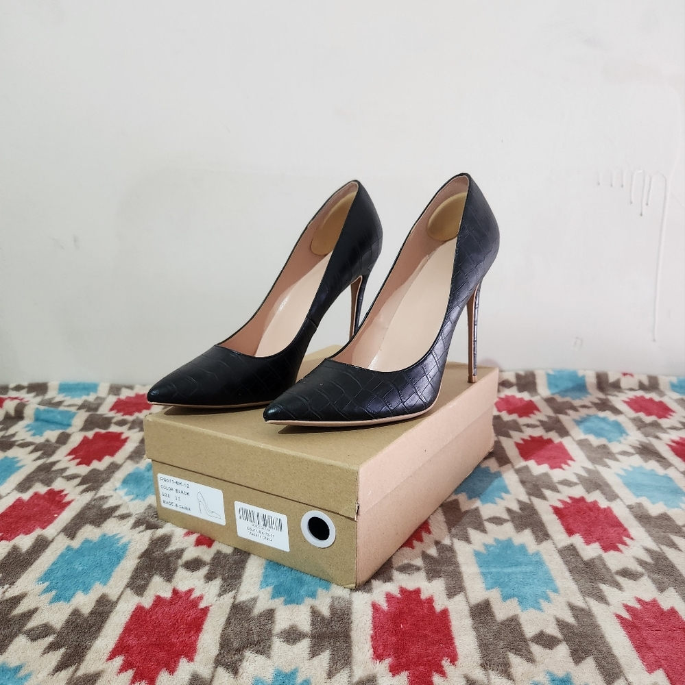 COPY - Alligator Pattern Black Sexy Pointed Toe Heels